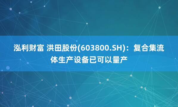 泓利财富 洪田股份(603800.SH)：复合集流体生产设备已可以量产